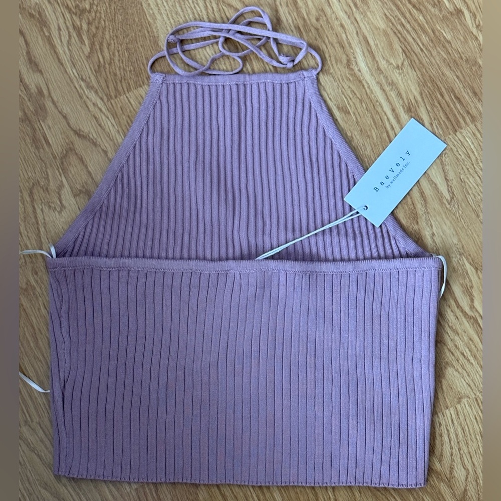 NWT Pink Ribbed Halter Top - Picture 2 of 4